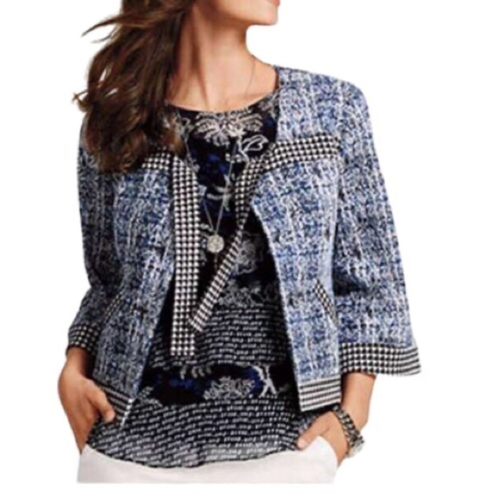 CAbi 3-button blue and black houndstooth jacket